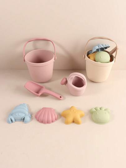 Kids Silicone Water Play Beach Toy Set, Toddler Sand Mold Bucket Shovel Water Play Tools, Durable Bath Beach Pool Toys