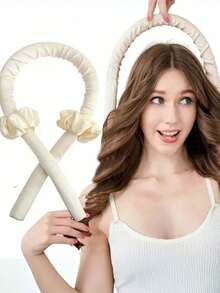 3pcs Manual Sponge Hair Curler Set, No Heat Curling Headband, Big Wave Curling Iron Set, Satin Curling Tool Kit, Includes 1 Curling Iron + 2 Hair Ties, Pink Sponge Curling Wand, Slouchy Curling Iron, No Heat Curling Headband - Multicolor - View 3