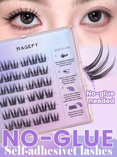 MAGEFY 36 Pairs Self-Adhesive Cat Eye False Eyelashes, Reusable Self-Stick Lashes, No Glue Needed, Ideal For Slouchy People, Fluffy And Tapered, Soft Ultra-Fine Black Stems To Enhance Eye Makeup. Lightweight, Skin-Friendly, Non-Irritating, Suitable For Daily Commute Makeup, Cartoon Lashes For Everyday Use, And Personalized False Lashes For Travel