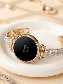 Light Luxury Oil Painting Metal Linked Strap Suitable For Galaxy Watch 7/6/5/4 Strap 40 Mm 44mm 47mm 46mm 41mm,Galaxy Watch 5 Pro 45mm,Galaxy Active 2,Galaxy The Watch 3,18/20/22mm, Compatible With HW Watch 5/4/3/2/1 And GT5/4/3/2, As Well As HW Watch Fit3/Fit4 And HW Band 8/9/10NFC - Gold - View 4