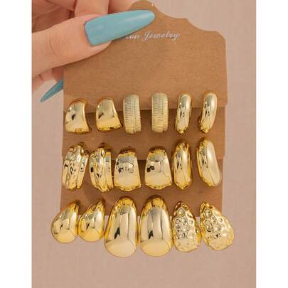 6-18pcs/Set Women's Lightweight CCB Material Big Geometric Water Drop Earrings Set, Fashionable Street Style, Suitable For Daily Life, Party And Vacation Wear, Ideal Gift For Friends And Couples Birthday