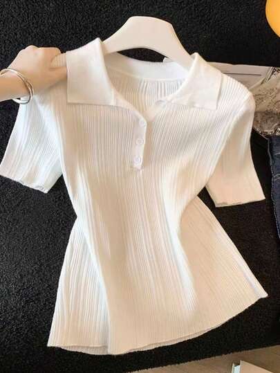 Áo polo nữ màu trơn cổ bẻ, tay raglan, thoáng khí, kiểu dáng casual, đa năng cho mùa hè đi làm và mặc hàng ngày.