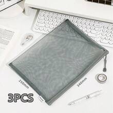 3 Pcs Nylon Mesh File Organizer Bag Set A4 A5 A6 Document Pouch For School Office Travel Cosmetic Stationery Storage - Mesh Bags - View 17