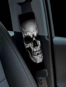Black Background Skull Print Seat Belt Shoulder Pad Cover - A - View 6