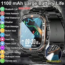 GUHUAVMI 2026 新款男士户外智能手表，1100mAh 大容量电池，合金表身，IP68 级防水，内置 LED 手电筒，2.01 英寸高清全触控屏，支持蓝牙通话、语音助手、指南针、100 多种运动模式、GPS 定位、睡眠监测等功能，适用于 iOS 和安卓系统。 - 查看 3