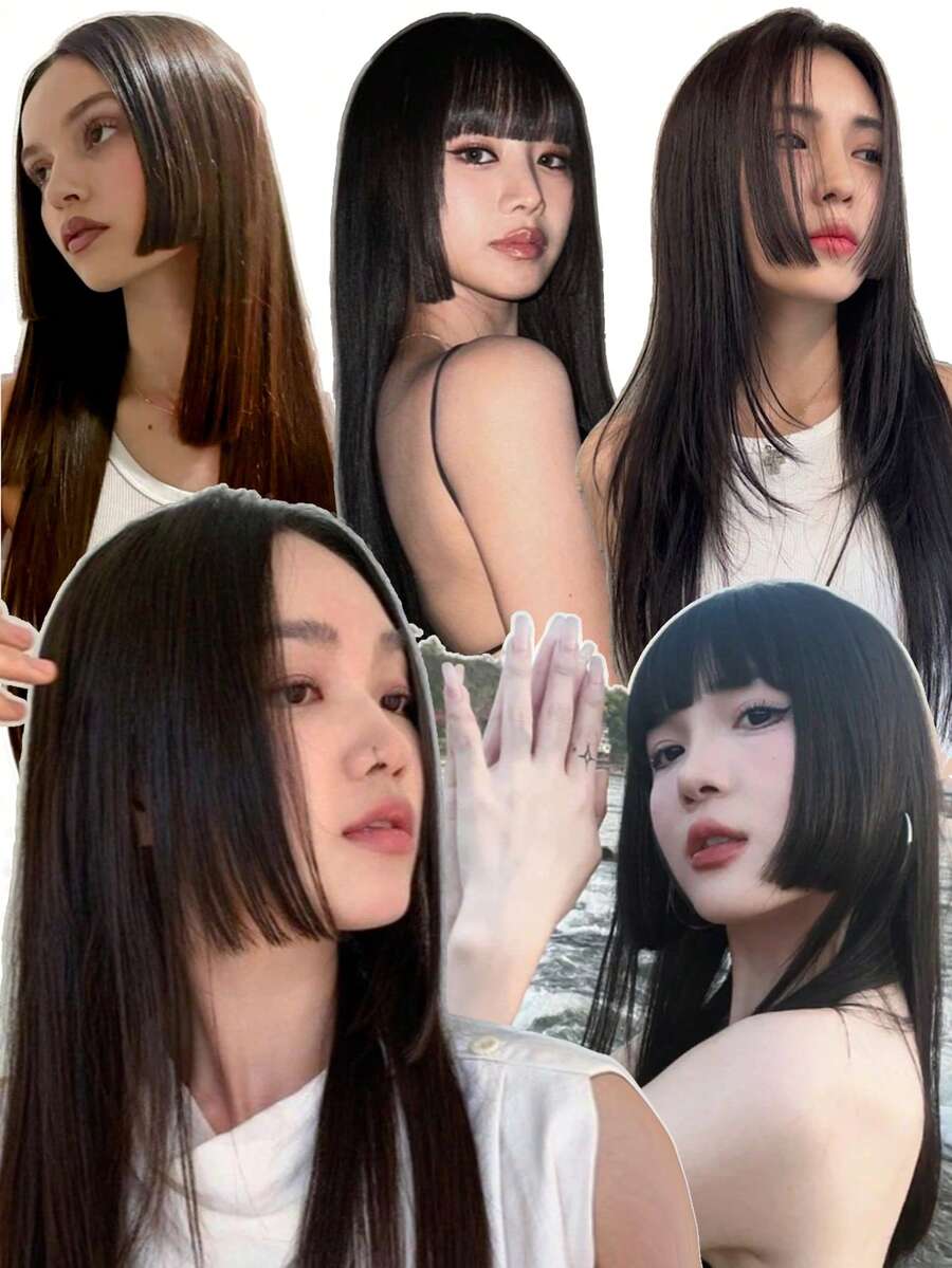 公主款刘海假发，女士无痕接发，合成刘海夹式，假直刘海鬓角假发，刘海片，2片/包