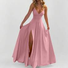2026 Spring European And American Women's Fashion Solid Color Strapless Sexy Slim Fit Slit Ruffle Dress - 橘色 - 查看 3