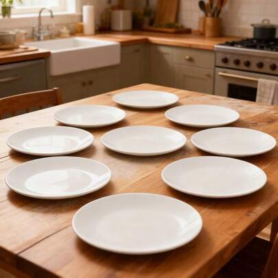 7.5" Glazed White Round Stoneware Salad Plates, 8-Piece Classic Ceramic Dinnerware For Salad, Appetizer & Home Dining