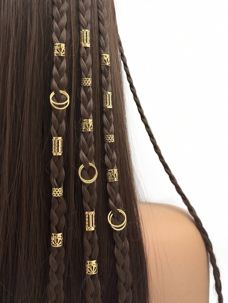 40PCS Gold Hair Cuffs Braids Jewelry Multi Style Braid Clips Loc Dreadlock Accessories Metal Hair Rings NonPiercing Ear Clips Hair Decoration For Girls