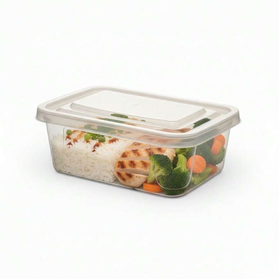Kit 3 Pote Marmita Fit 420ml Retangular - Pote para Alimentos Reutilizável com Tampa Transparente - BPA Free - Vasilha Transparente Para Levar Almoço ao Trabalho e Faculdade - Pote Hermético Reutilizável BPA Free para Micro-ondas e Freezer - Vasilha Transparente - Visão 1
