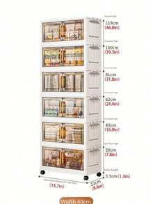 3/4/5 Tier Extra Large Folding Storage Cabinet - With Lid Plastic Storage Bins, Stackable Wheeled Container, Wardrobe, Bedroom, Office, Kitchen Organization And Room Decor Collapsible Storage System - Transparent Tea - View 3