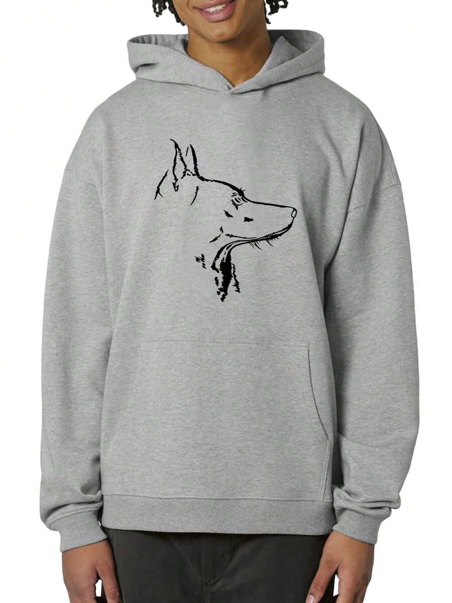 280g Hoodie for Men Abstract White Line Drawing on Black Casual Pullover Sweatshirt with Kangaroo Pocket, Streetwear Hooded Sweatshirt for Fall Winter - Gris - Ver 1