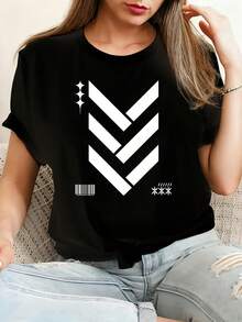 Techwear Streetwear Techwear T Shirt Camiseta de algodón 100% femenino camiseta Casual 220g Funny Graphic Short Sleeve 1 PCS Tee Novelty Crew Neck Oversized Top - Negro - Ver 1