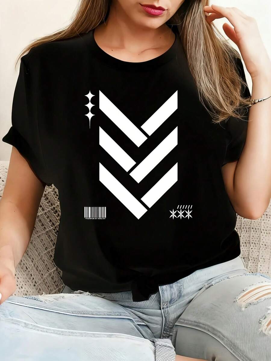 Techwear Streetwear Techwear T Shirt Camiseta de algodón 100% femenino camiseta Casual 220g Funny Graphic Short Sleeve 1 PCS Tee Novelty Crew Neck Oversized Top - Negro - Ver 1