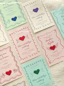 1/5/10/20 chiếc Thẻ mời thêu hình trái tim cá nhân hóa với nơ của thần Cupid và chim uyên ương, thiết kế chim lãng mạn phù hợp cho đám cưới, kỷ niệm và sinh nhật, phong cách cặp đôi thẩm mỹ theo phong cách Cupid. - Phong cách trái tim - Xem 4