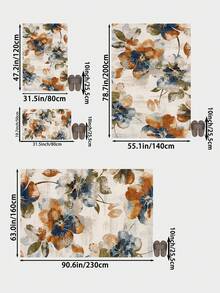 1 件橙色和蓝色花卉图案复古风格地毯，仿羊毛材质，柔软舒适，防滑易打理，适用于客厅、卧室、家居装饰 - 橘色 - 查看 3
