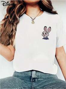 Soft Cotton Women's T-Shirt | Disney Zootopia Judy & Nick Sketch Graphic | Casual Summer Wear - 白色 - 查看 2