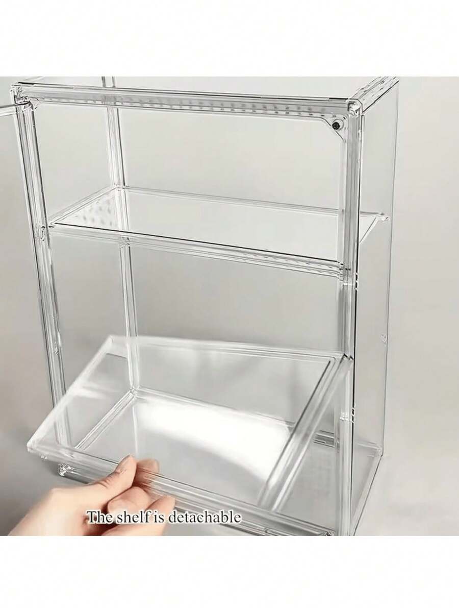 1pc 3-Tier Transparent Display Cabinet With Magnetic Door, Heavy-Duty Acrylic Structure, No Assembly Required - Suitable For Store, Home Office, Collectibles Modern Design Transparent Display Cabinet - Space-Saving Organizer, Minimalist Storage Box, Minimalist Decor, Sturdy Storage Box, Multi-Layer Shelf, Retail Store, Gift Shoppers