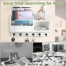 Key Holder Wall Mount Key And Mail Holder For Wall With 6 Key Hooks And Double Shelf Key Rack With 3-Tier Sortable Mail Slots Key Hanger For Wall For Entryway And Home Decor White Fvv - White - View 6