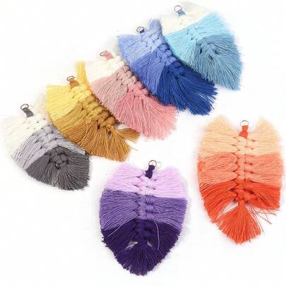 2pcs/Pack Leaf Tassel Pendant, 9x7cm Bohemian Ombre Tassel Charm For Earrings, Keychains, DIY Bookmarks, Car Decor