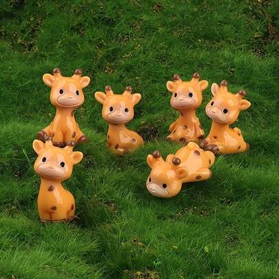 6pcs Creative Cute Giraffe Micro Landscape Decor Accessories, Mini Ornaments For Succulent Plant Arrangement