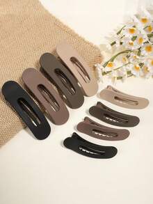 8个哑光鸭嘴发夹，镂空椭圆优雅学生发夹，简约刘海夹（女士款） - 彩色 - 查看 3