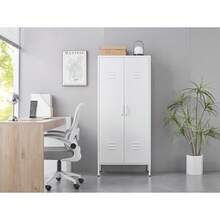 Armoire métallique 2 portes avec étagères, meuble de rangement en acier pour vêtements, salon, bureau, chambre et gym - Blanc - Blanc + Métal + Classique - Voir 3