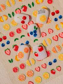 1 Piece Of Embossed Summer Fruit Nail Art Sticker Decoration With Orange, Lemon, Strawberry, Grape, Blueberry, Watermelon And Other Graphic Nail Art Decals, Suitable Ladies And Little Girls - 彩色 - 查看 6