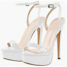 Platform Stiletto High Heels For Women, Round Open Toe Ankle Strap Sexy Heeled Sandals For Wedding Party Dress - White - View 2