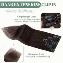 Extensiones de Cabello Humano con Clip Rich Choices, 8 Piezas, 20cmExtensiones de Cabello Humano con Clip, Invisibles, Color Rubio 12/613, Remy, Sedoso, Liso, Natural - Tramas Delgadas - #2 Marrón oscuro - Ver 7
