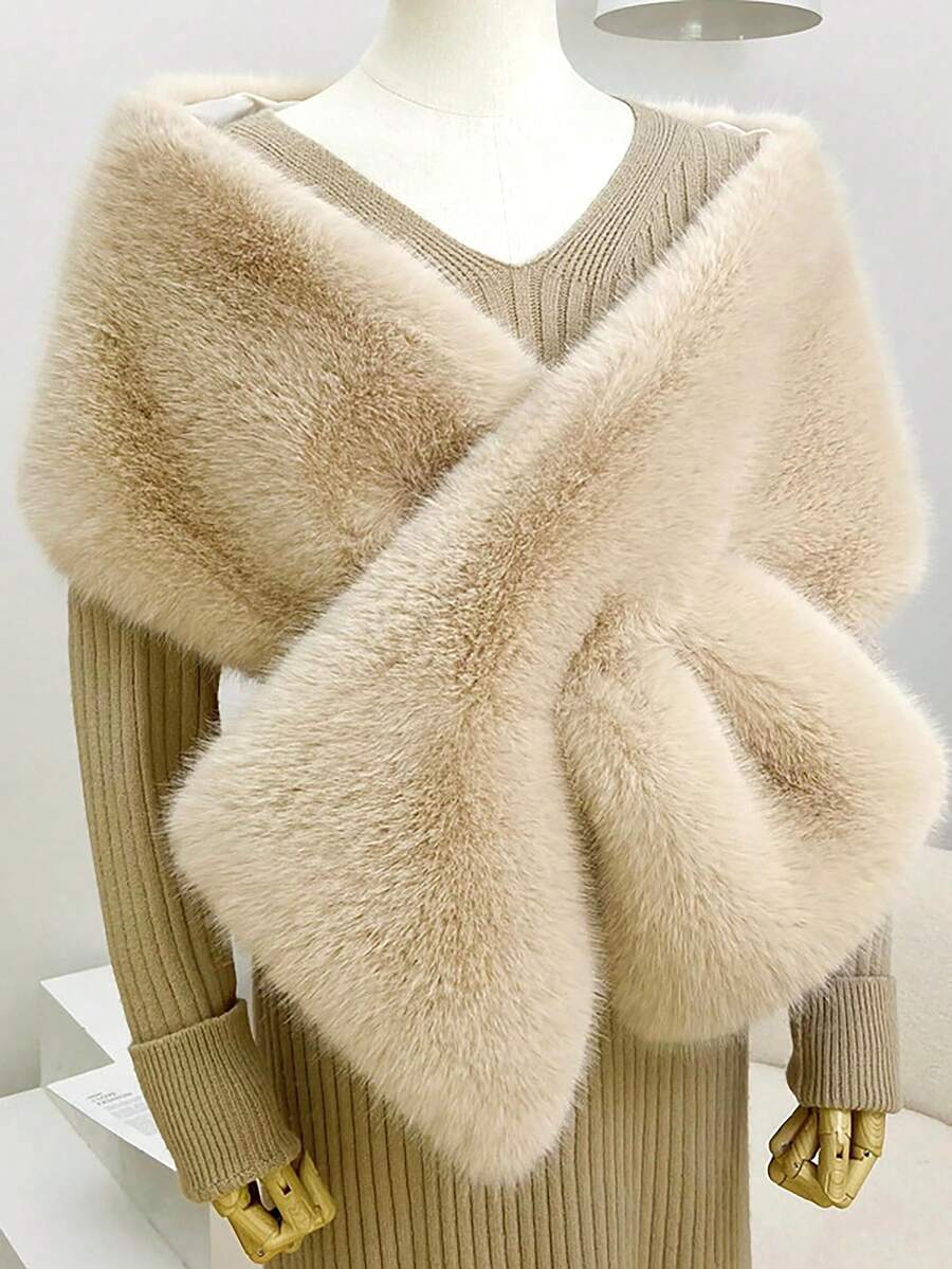 1pc Faux Fur Bridal Shawl Collar Cloak Cape Scarf For Wedding Dress, Autumn/Winter - Camel - View 1