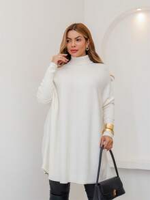Women's Longline Knit Sweater With High Neck, Oversized Modal Fabric, Winter 3RD SD3035 - White - View 1
