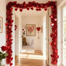 3Pcs 200cm Artificial Valentine's Day Heart-Shaped Vine - Holiday Decoration Faux Flower - Red Heart Hanging Ribbon Garland Ornament, Suitable For Weddings, Party Decor, Valentine's Day, DIY Decor, Engagement, Anniversary, Hanging Decor, Event - Red - View 3