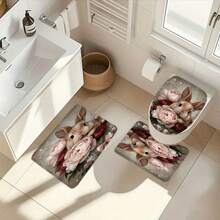 1/3/4件套复活节兔子主题浴室套装，包含彩蛋图案浴帘和防滑地垫，是完美的春季家居浴室装饰，也是实用又美观的礼物。 - B - 查看 11