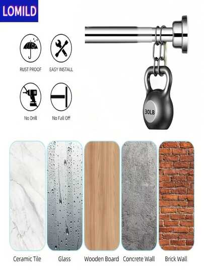 Stainless Steel Extendable Shower Curtain Rod, Curtain Rod, Adjustable Telescopic Rod, Suitable For Kitchen Cabinet, Bathroom, Window, Wardrobe