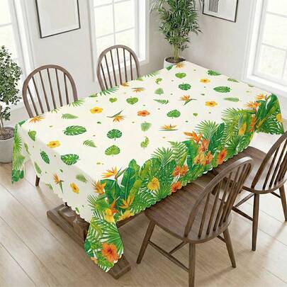 1pc Tropical Rainforest Leaf Print Tablecloth, Suitable For Holidays, Parties, Birthdays, Dinners, Restaurant Table Decor, All Seasons, Home Decor
