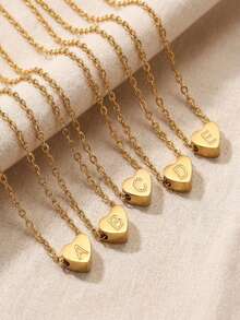 1 pieza Collar con colgante de letra en forma de corazón dorado elegante y delicado, adecuado para decoración de fiestas, regalo para familiares y amigos, accesorio de joyería - Dorado - Ver 3