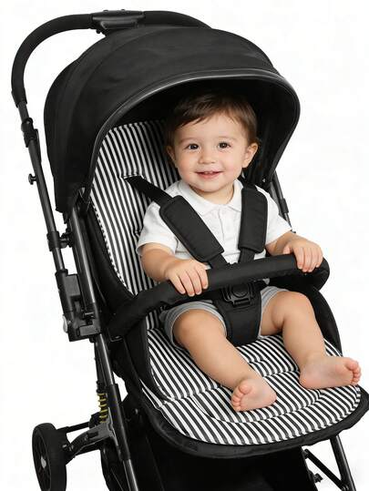 1个婴儿推车座椅垫，适用于大多数推车型号，透气面料，确保出行时的舒适性和支撑性，适合0-3岁婴儿使用。
