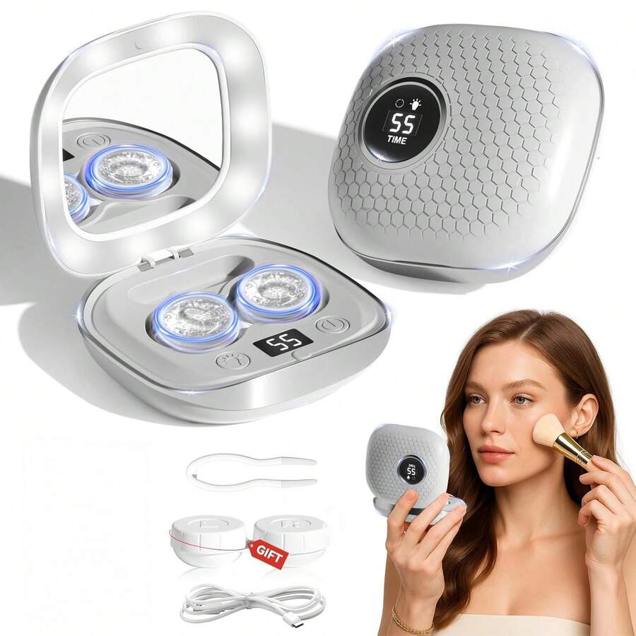 Contact Lens Cleaner Case, Ultrasonic Contact Lens Cleaning Machine With Lighted Mirror & Tweezer, Portable Care Tools For Home Travel, Daily Vision Care Device For Soft Hard Colored RGP Len - Grey - View 1