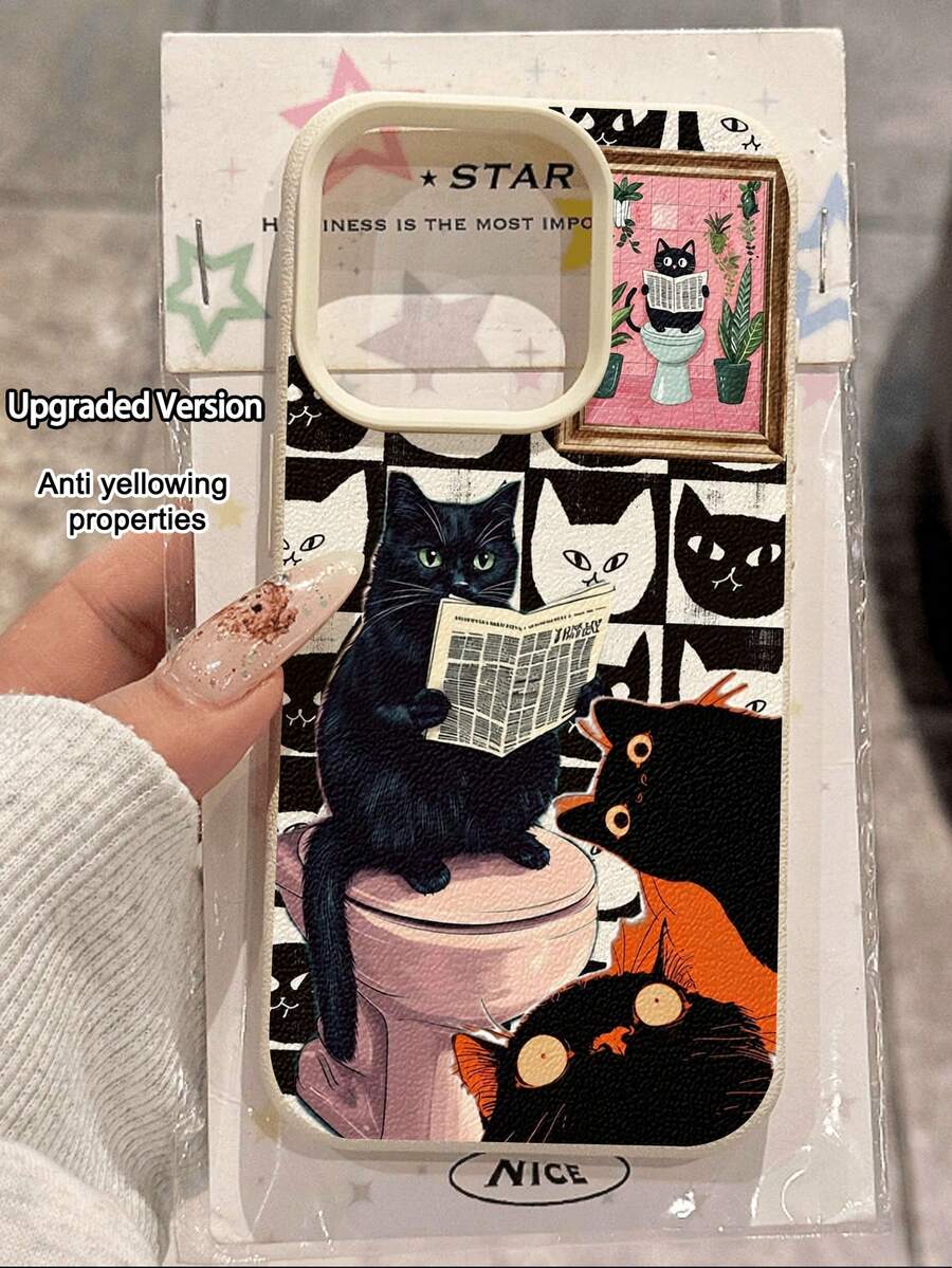 1 chiếc ốp lưng điện thoại họa tiết mèo đen tối giản, chống nước, chống sốc, chống trượt, chất liệu giả da mềm mại, tương thích với Apple và các dòng điện thoại khác. - Nhiều màu - Xem 1