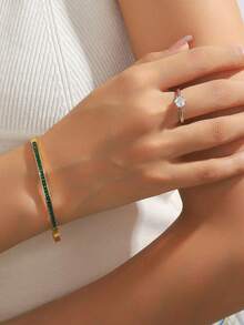 Bộ 4 chiếc vòng tay mạ vàng 18K đính đá Zirconia, không gây dị ứng, sang trọng, có thể xếp chồng lên nhau, quà tặng cho nữ, các cặp đôi, ngày Valentine, tình bạn. - Nhiều màu - Xem 8