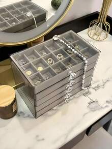 5-Layer 54-Grid Transparent Acrylic Jewelry Box, Luxury Large Capacity Jewelry Storage Box, Drawer Style Jewelry Display Case, Jewelry Organizer Container With Adjustable Velvet Trays, Suitable For Storing Earrings, Rings, Bracelets, Necklaces, Holiday Gift - 54 Grid 5 Layers Acrylic - View 6
