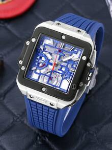 DENVOSI Square Hollow Mechanical Style Watch, Silicone Strap Men's Wristwatch - one-size - View 12