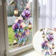 1/5pcs 2D Hanging Flower Window Stickers, Reusable Static Cling Window Film, Bohemian Style Floral Home Decor For Living Room Bedroom - Floral Window Stickers - View 11