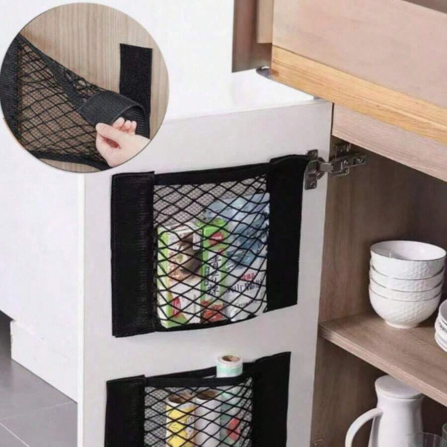 1 túi đựng đồ tự dính, túi đựng rác, túi lưới đựng đồ bằng nhựa, đồ dùng nhà bếp treo tường - Nhiều màu - Xem 1