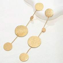1 Pair European And American Minimalist Round Disc Long Tassel Earrings, Exquisite Elegant Design Suitable For Daily, Party, And Banquet Occasions - Yellow Gold - View 4