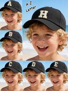 1顶26字母儿童卡车司机帽，男女童时尚休闲棒球帽，适合返校、春季、秋季、日常穿着、户外活动、沙滩装 - 黑色 - 查看 1
