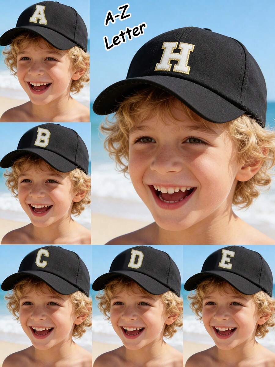 1顶26字母儿童卡车司机帽，男女童时尚休闲棒球帽，适合返校、春季、秋季、日常穿着、户外活动、沙滩装 - 黑色 - 查看 1