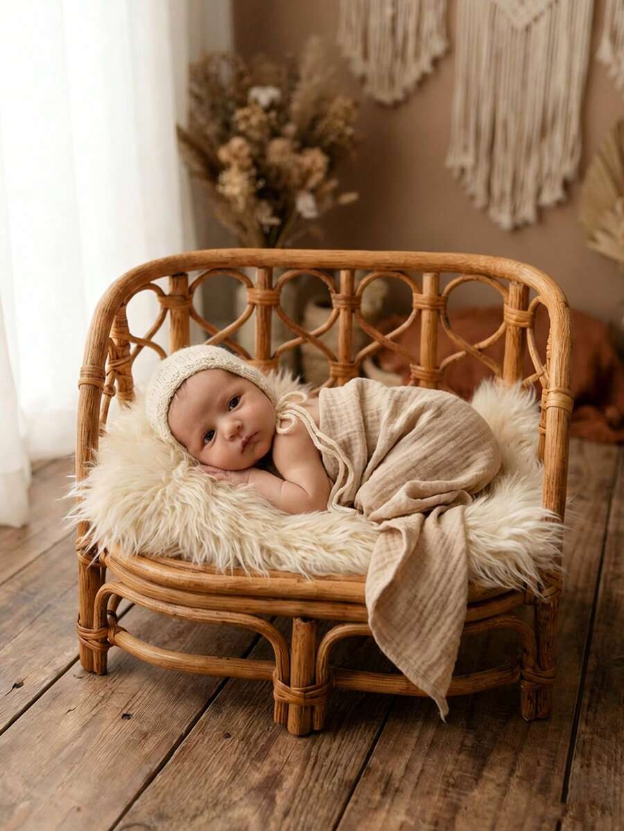 Newborn Baby Boho Style Chair Handmade Vintage Rattan Woven Posing Sofa Photography Props Studio Furniture - Multicolor - View 1