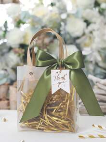 1/5/10pcs Premium Frosted Gift Bag, Thickened Hand-Held Bag, Including Satin Ribbon And 'Thank You' Tag, Lavender Design Valentine Day - Green - View 5